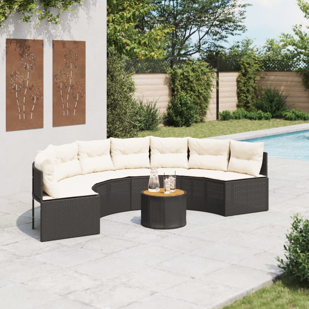 Tuinbank Met Kussens Poly Rattan Zwart En Crèmewit