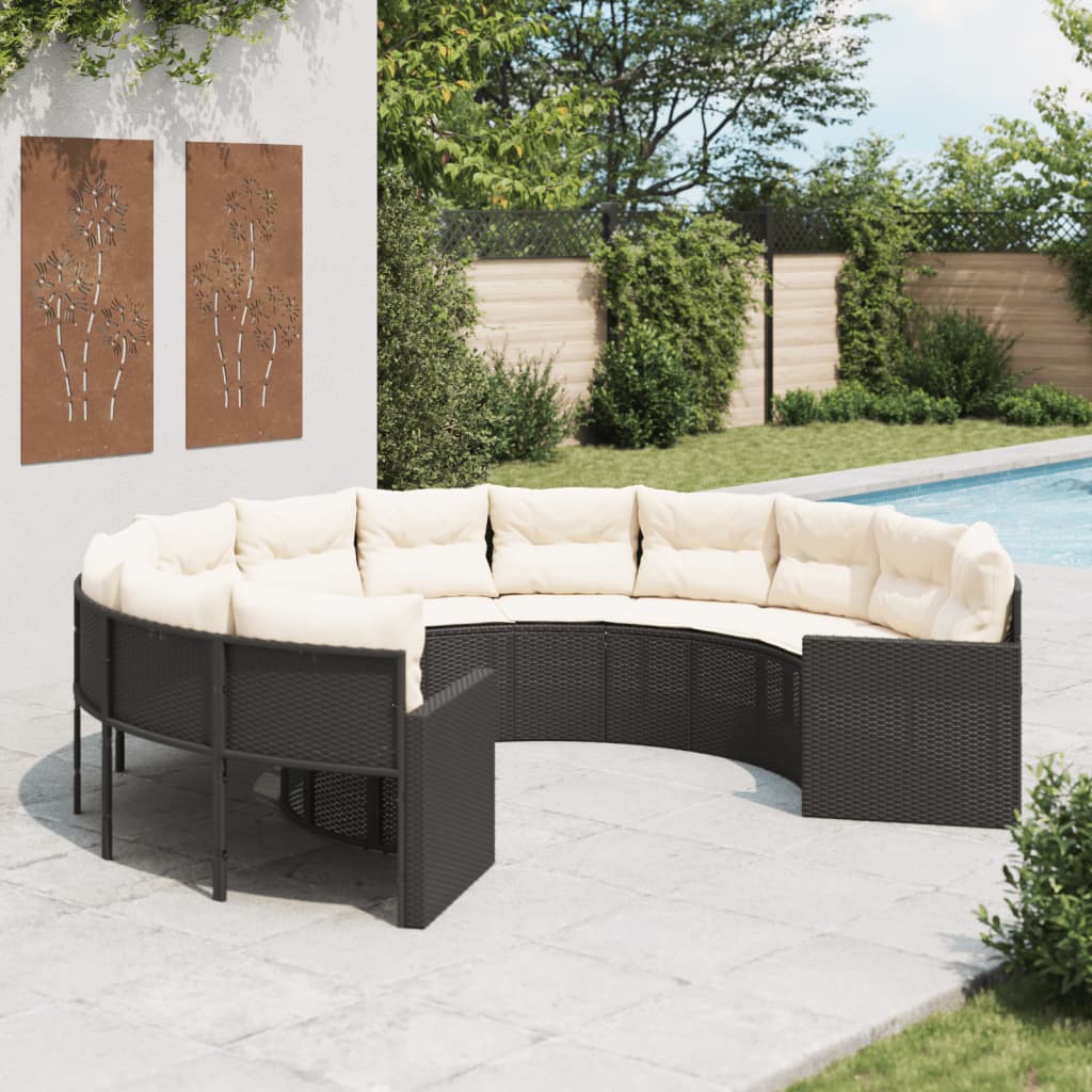Tuinbank Met Tafel En Kussens Poly Rattan Zwart En Crèmewit