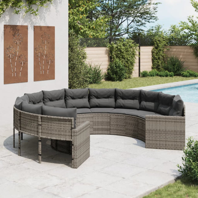 Tuinbank Met Tafel En Kussens Poly Rattan Grijs En Donkergrijs