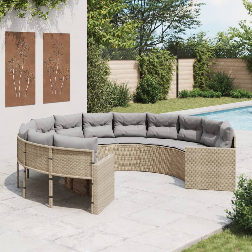 Tuinbank Met Kussens Poly Rattan Beige En Lichtgrijs