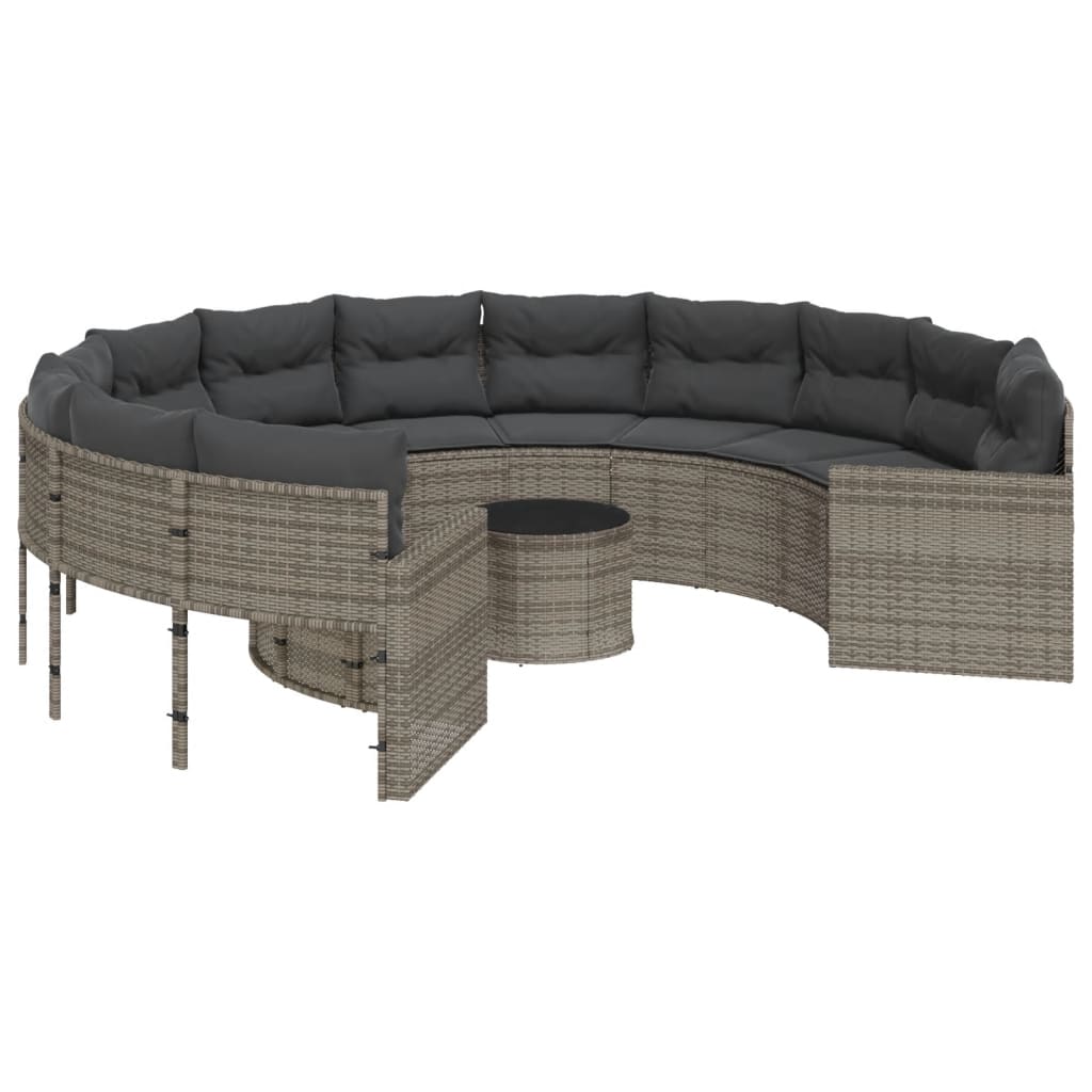Tuinbank Met Tafel En Kussens Poly Rattan Grijs En Donkergrijs