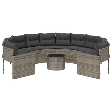 Tuinbank Met Tafel En Kussens Poly Rattan Grijs
