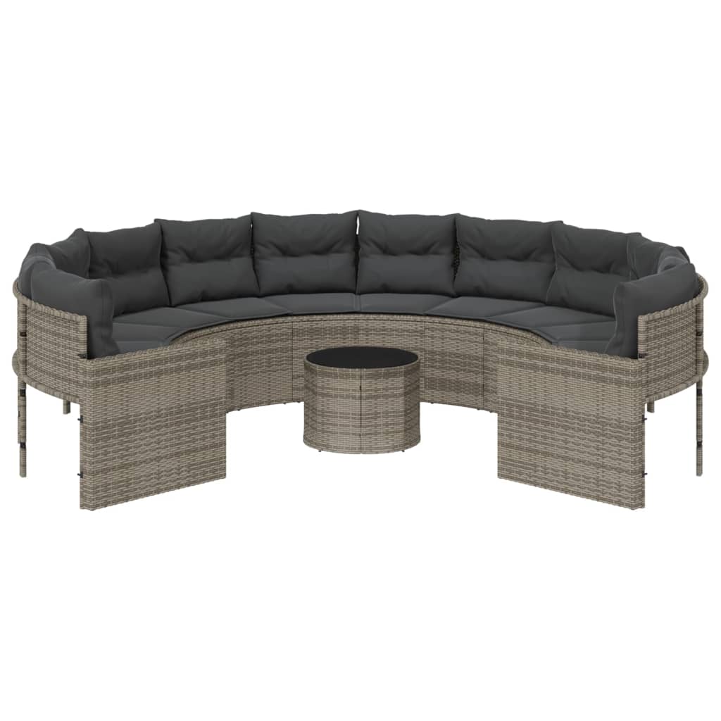 Tuinbank Met Tafel En Kussens Poly Rattan Grijs En Donkergrijs