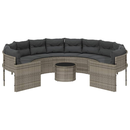 Tuinbank Met Tafel En Kussens Poly Rattan Grijs En Donkergrijs