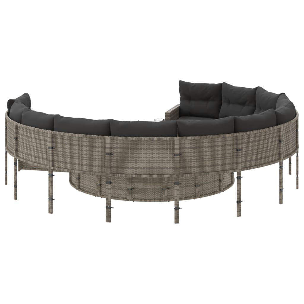 Tuinbank Met Tafel En Kussens Poly Rattan Grijs En Donkergrijs