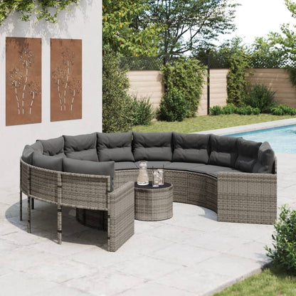 Tuinbank Met Tafel En Kussens Poly Rattan Grijs En Donkergrijs