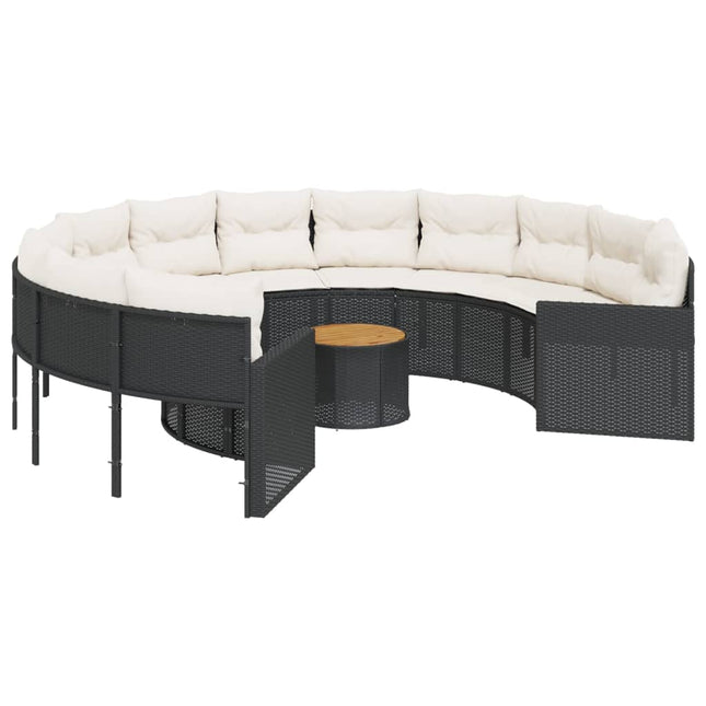 Tuinbank Met Tafel En Kussens Poly Rattan Zwart En Crèmewit