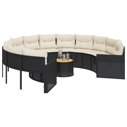 Tuinbank Met Tafel En Kussens Poly Rattan Zwart En Crèmewit