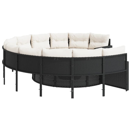 Tuinbank Met Tafel En Kussens Poly Rattan Zwart En Crèmewit