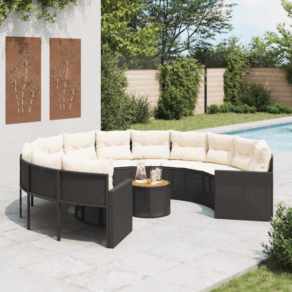 Tuinbank Met Tafel En Kussens Poly Rattan Zwart En Crèmewit