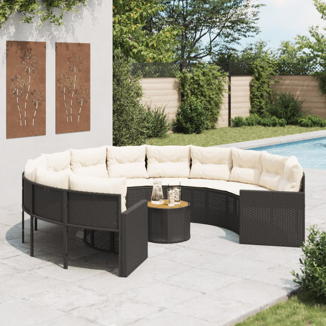 Tuinbank Met Tafel En Kussens Poly Rattan Zwart En Crèmewit