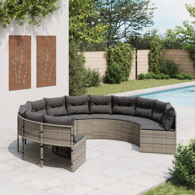Tuinbank Met Tafel En Kussens Poly Rattan Grijs En Donkergrijs