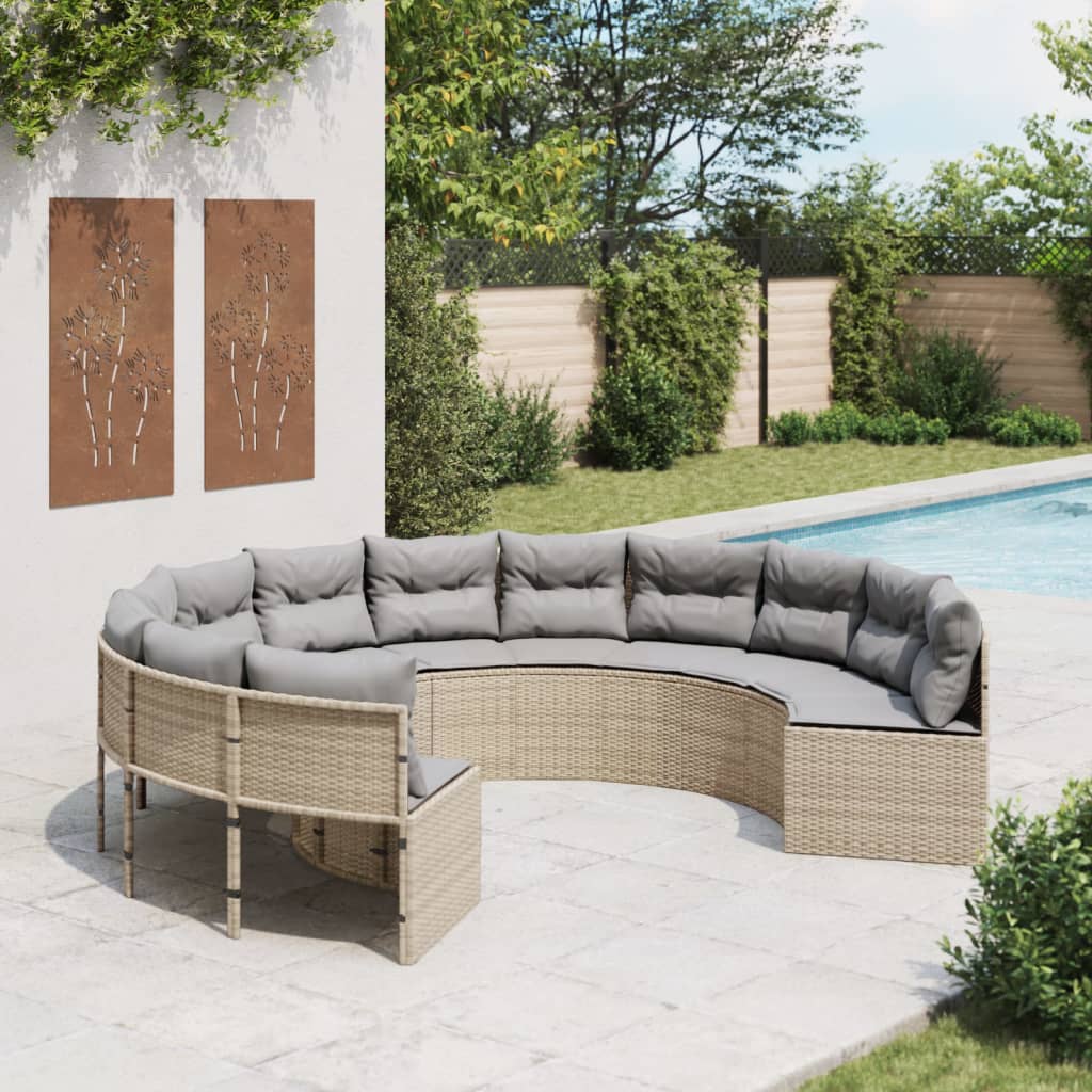 Tuinbank Met Tafel En Kussens Poly Rattan Beige En Lichtgrijs