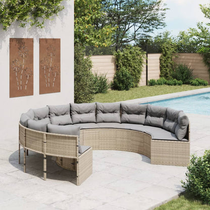 Tuinbank Met Tafel En Kussens Poly Rattan Beige En Lichtgrijs
