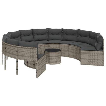 Tuinbank Met Tafel En Kussens Poly Rattan Grijs En Donkergrijs