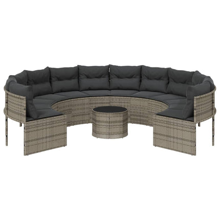 Tuinbank Met Tafel En Kussens Poly Rattan Grijs En Donkergrijs