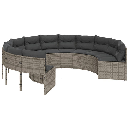 Tuinbank Met Tafel En Kussens Poly Rattan Grijs En Donkergrijs