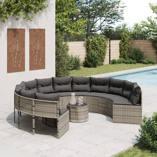 Tuinbank Met Tafel En Kussens Poly Rattan Grijs En Donkergrijs