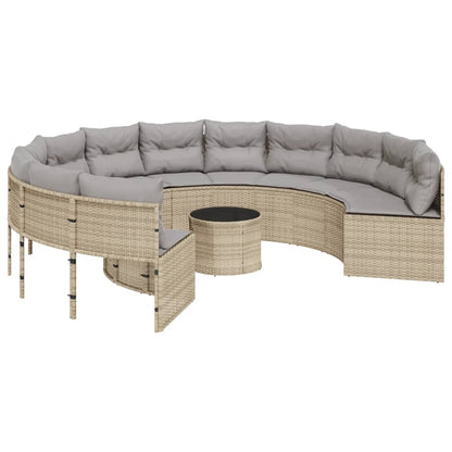 Tuinbank Met Tafel En Kussens Poly Rattan Beige En Lichtgrijs