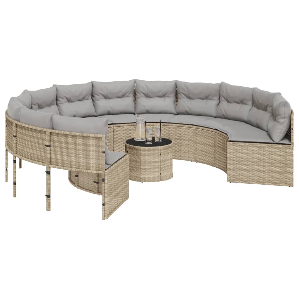 Tuinbank Met Tafel En Kussens Poly Rattan Beige En Lichtgrijs