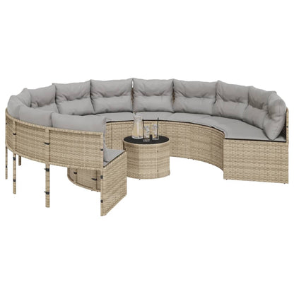 Tuinbank Met Tafel En Kussens Poly Rattan Beige En Lichtgrijs