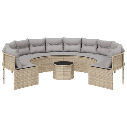 Tuinbank Met Tafel En Kussens Poly Rattan Beige En Lichtgrijs