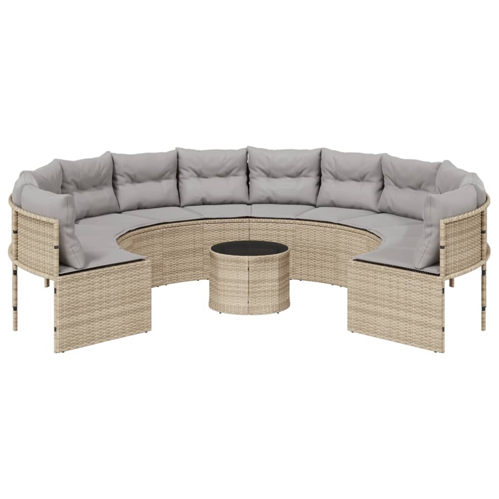Tuinbank Met Tafel En Kussens Poly Rattan Beige En Lichtgrijs