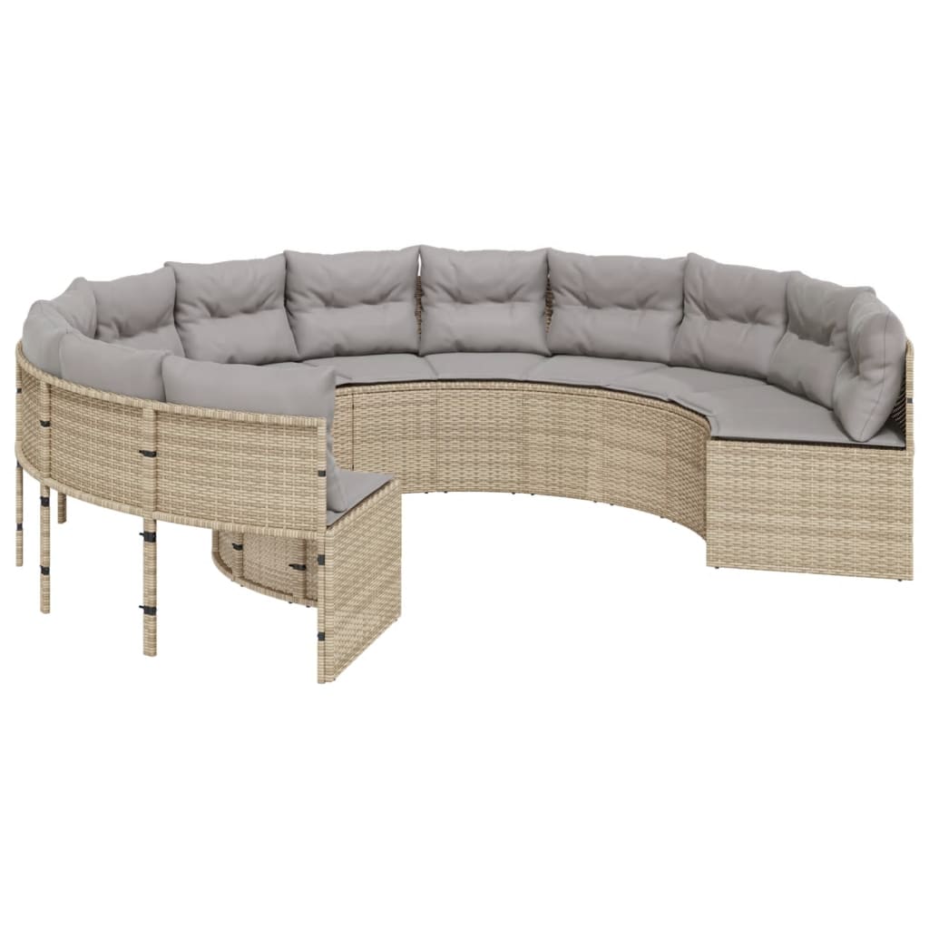 Tuinbank Met Tafel En Kussens Poly Rattan Beige En Lichtgrijs