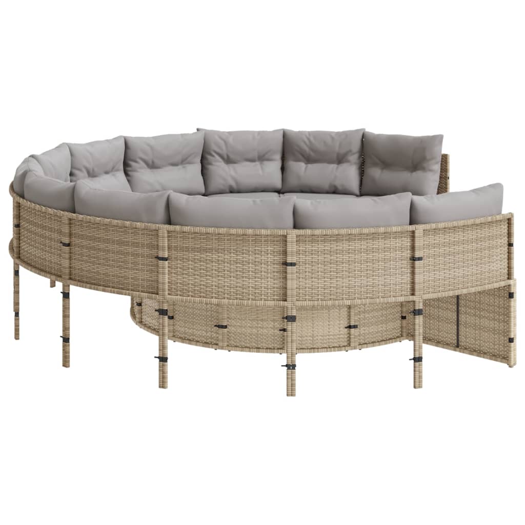 Tuinbank Met Tafel En Kussens Poly Rattan Beige En Lichtgrijs
