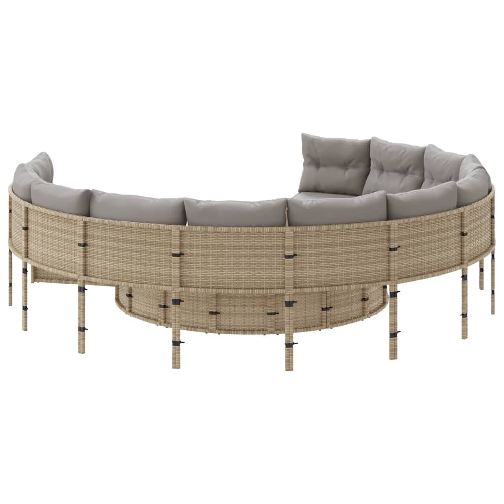 Tuinbank Met Tafel En Kussens Poly Rattan Beige En Lichtgrijs
