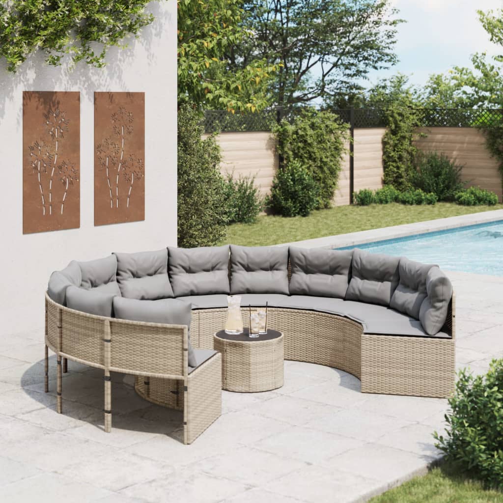 Tuinbank Met Tafel En Kussens Poly Rattan Beige En Lichtgrijs