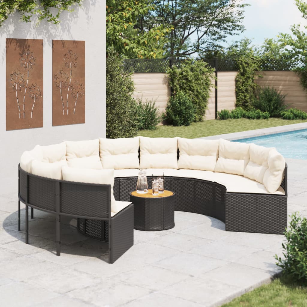 Tuinbank Met Kussens Poly Rattan Zwart En Crèmewit
