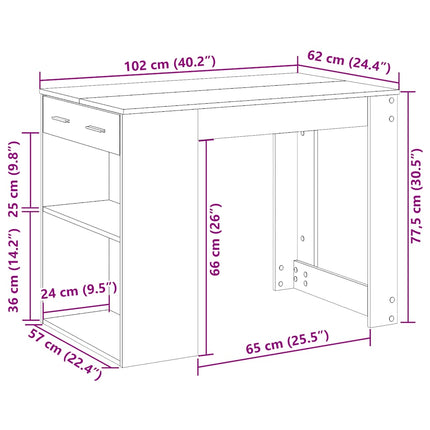 Bureau Met Lade En Plank 102X62X77,5Cm Bewerkt Hout Eiken