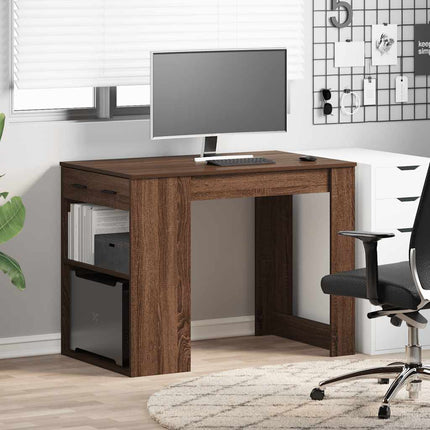 Bureau Met Lade En Plank 102X62X77,5Cm Bewerkt Hout Bruin Eiken