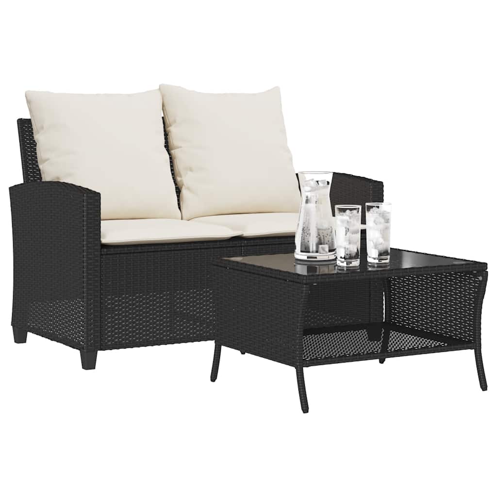 Tuinbank 2-Zits Met Kussens & Tafel Poly Rattan