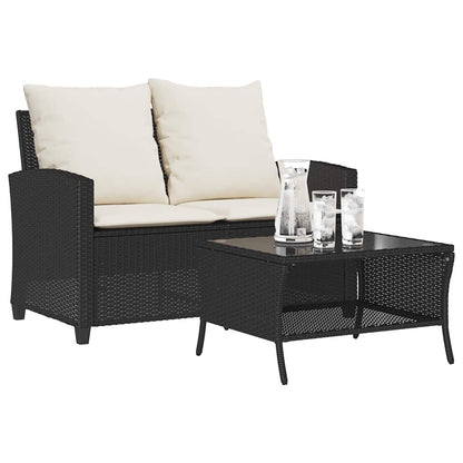 Tuinbank 2-Zits Met Kussens & Tafel Poly Rattan
