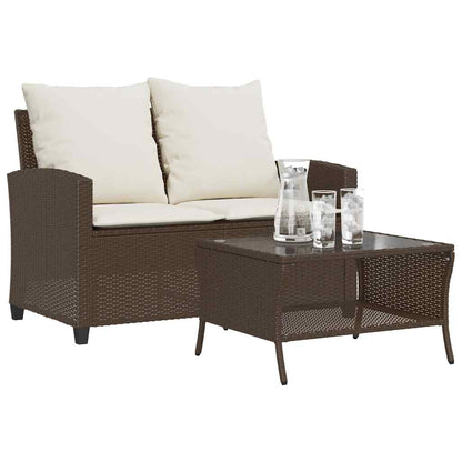 Tuinbank 2-Zits Met Kussens & Tafel Poly Rattan