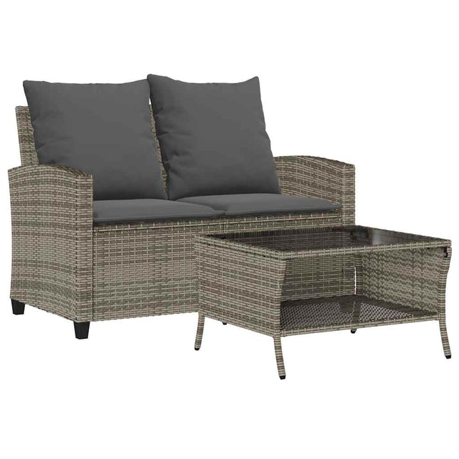 Tuinbank 2-Zits Met Kussens & Tafel Poly Rattan