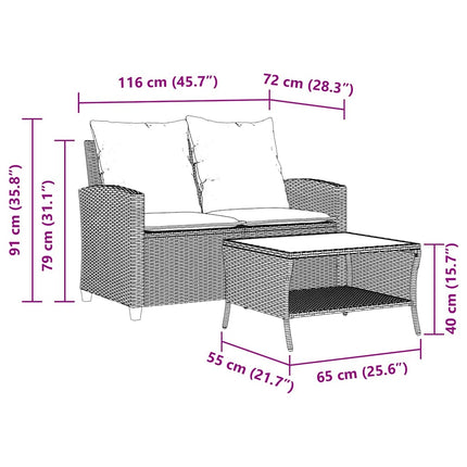 Tuinbank 2-Zits Met Kussens & Tafel Poly Rattan