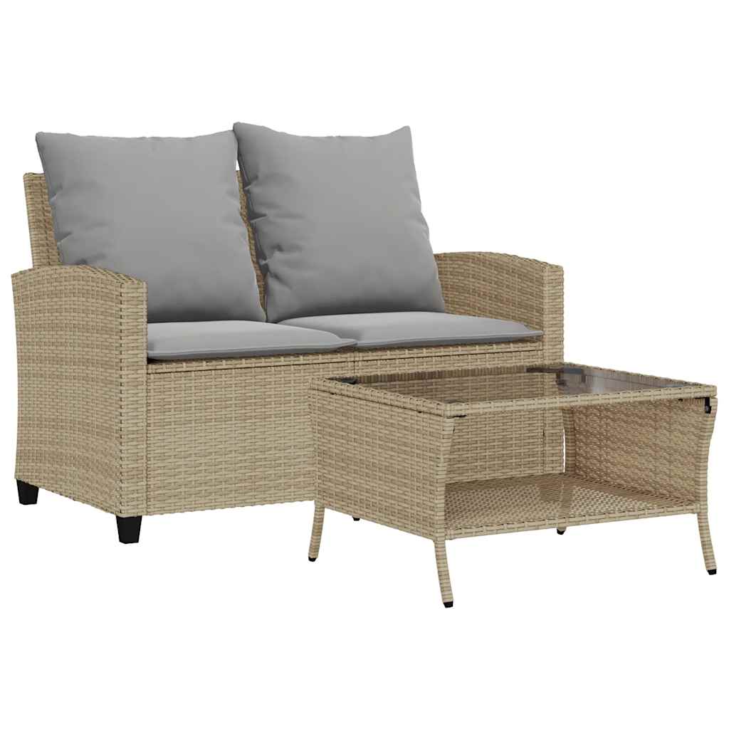 Tuinbank 2-Zits Met Kussens & Tafel Poly Rattan