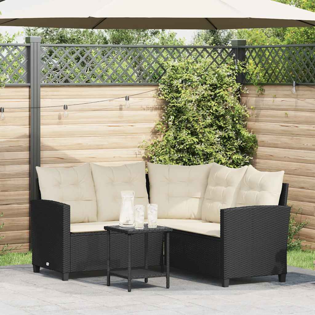 Tuinbank Met Tafel En Kussens L-Vormig Poly Rattan