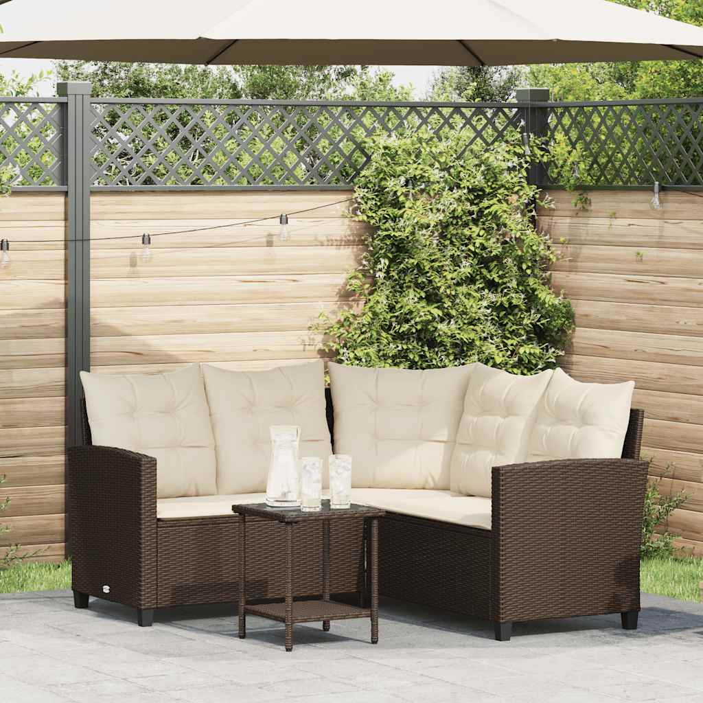 Tuinbank Met Tafel En Kussens L-Vormig Poly Rattan