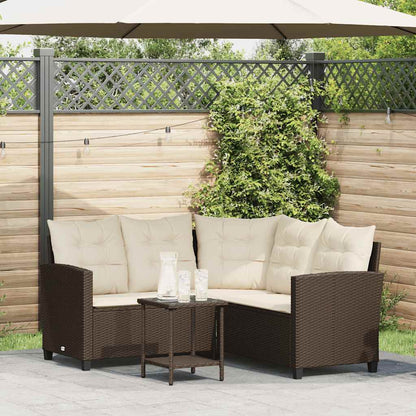 Tuinbank Met Tafel En Kussens L-Vormig Poly Rattan
