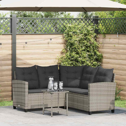 Tuinbank Met Tafel En Kussens L-Vormig Poly Rattan