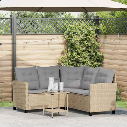 Tuinbank Met Tafel En Kussens L-Vormig Poly Rattan