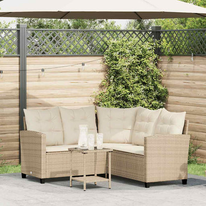 Tuinbank Met Tafel En Kussens L-Vormig Poly Rattan