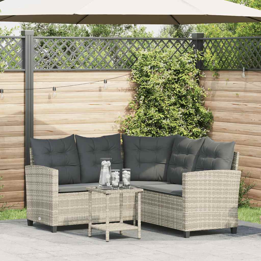 Tuinbank Met Tafel En Kussens L-Vormig Poly Rattan