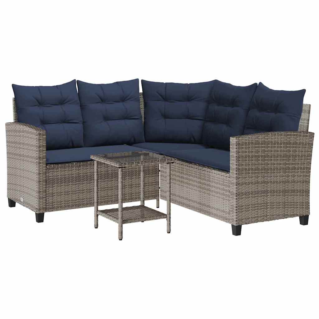 Tuinbank Met Tafel En Kussens L-Vormig Poly Rattan
