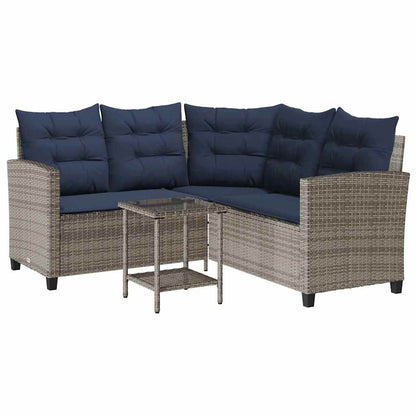 Tuinbank Met Tafel En Kussens L-Vormig Poly Rattan