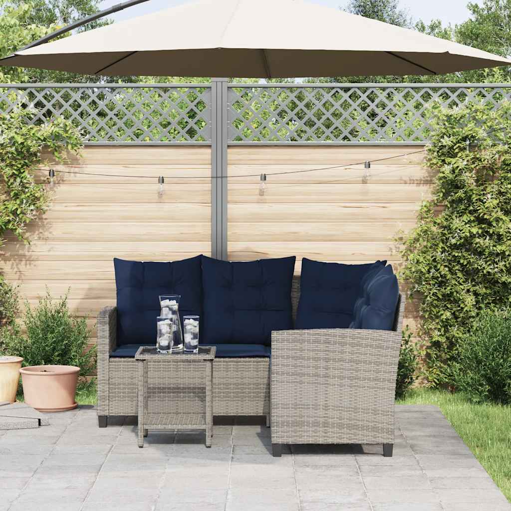 Tuinbank Met Tafel En Kussens L-Vormig Poly Rattan